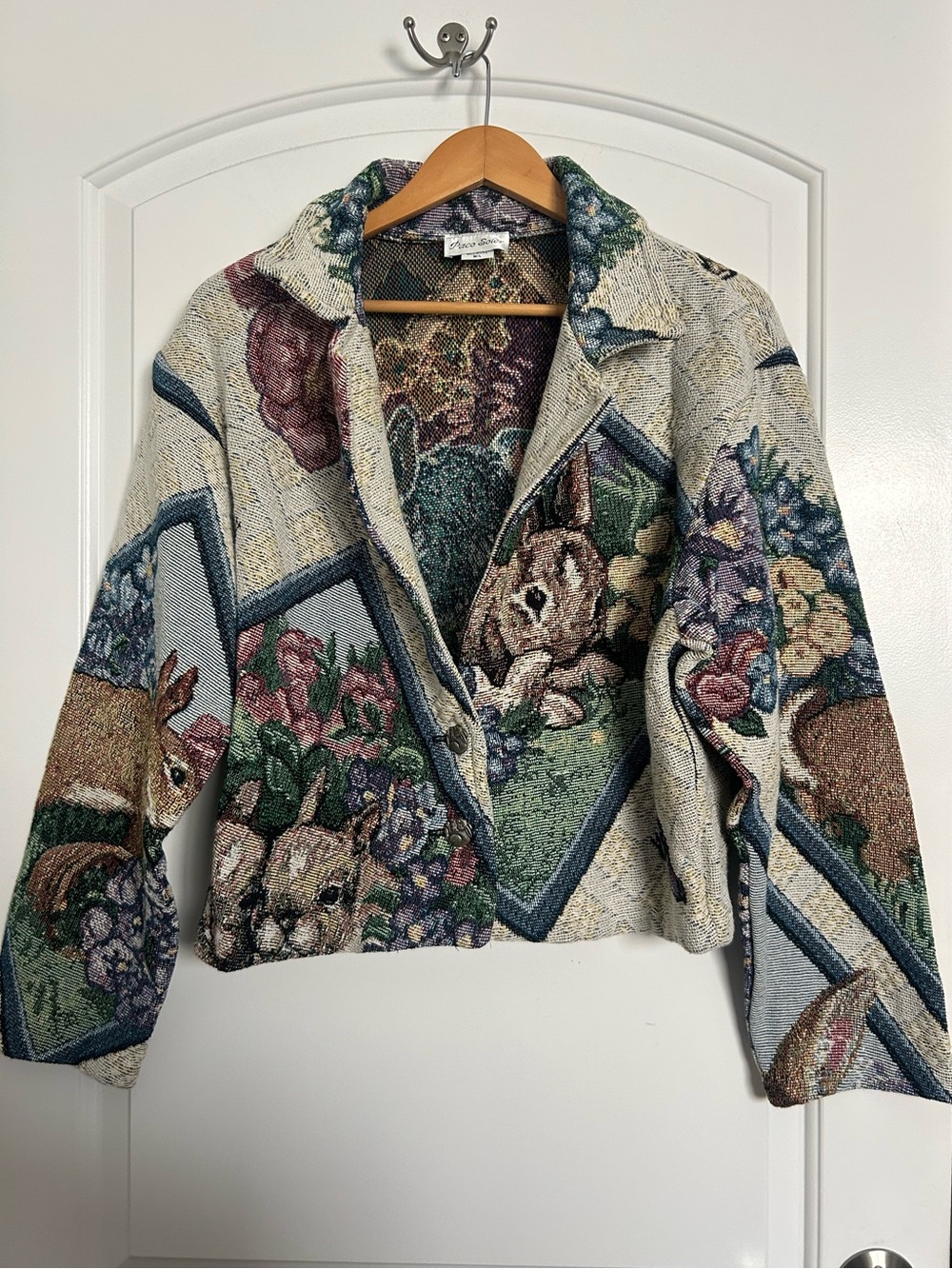 Paco Soler Vintage Bunny Print Jacket size M cottage core prairie art to wear
